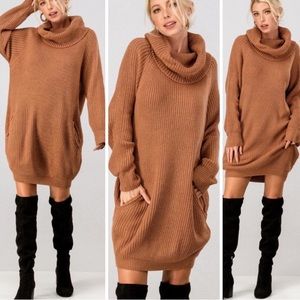 NWT! Cowl Neck Ribbed Sweater Dress w/ Pockets